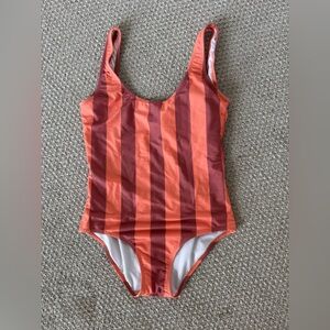 Stevie Hender Orange and Red Striped One Piece Swimsuit
